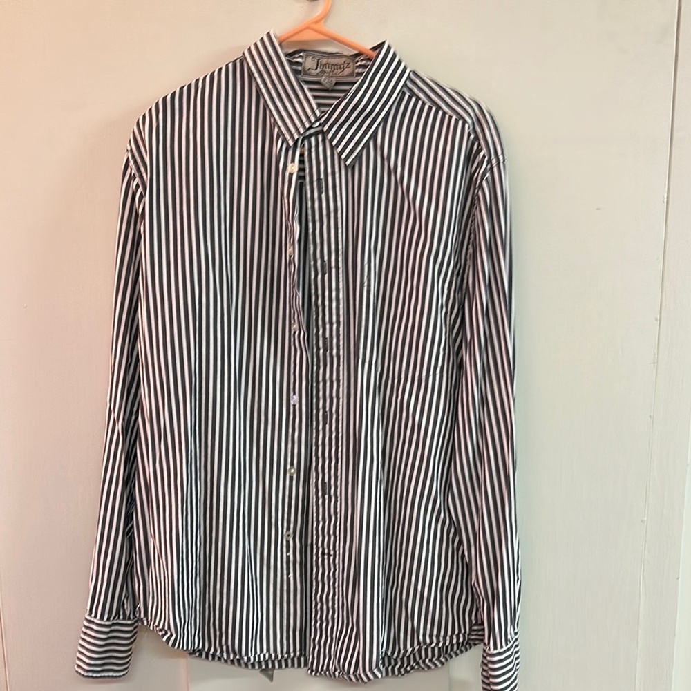 Black and White Striped Casual Button Down Shirt